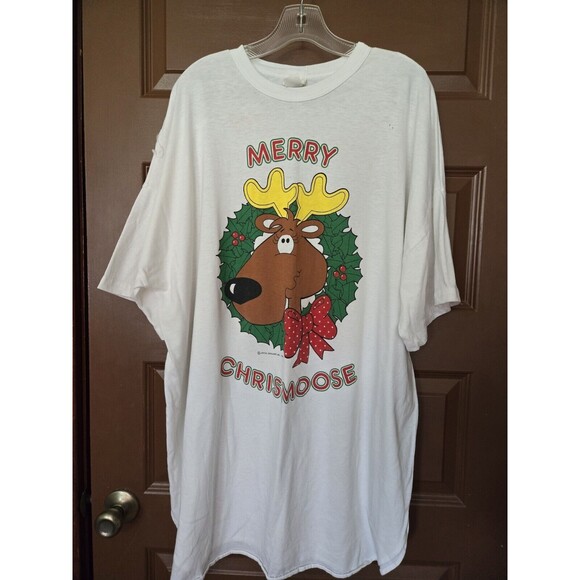 Vintage 1989  Merry Chris Moose Joyce Designs Christmas Shirt One Size - Picture 1 of 12